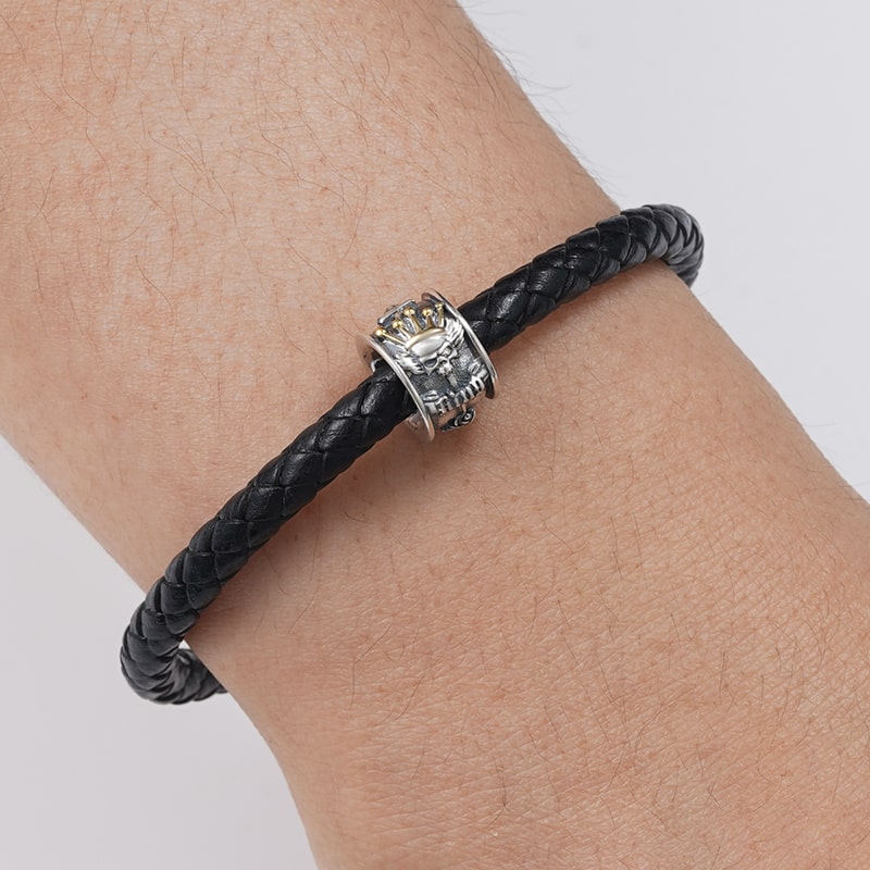 Skull King with Crown plated with 18K Gold Charm Vintage Bead S925 Sterling Silver Jewelry for Men_3