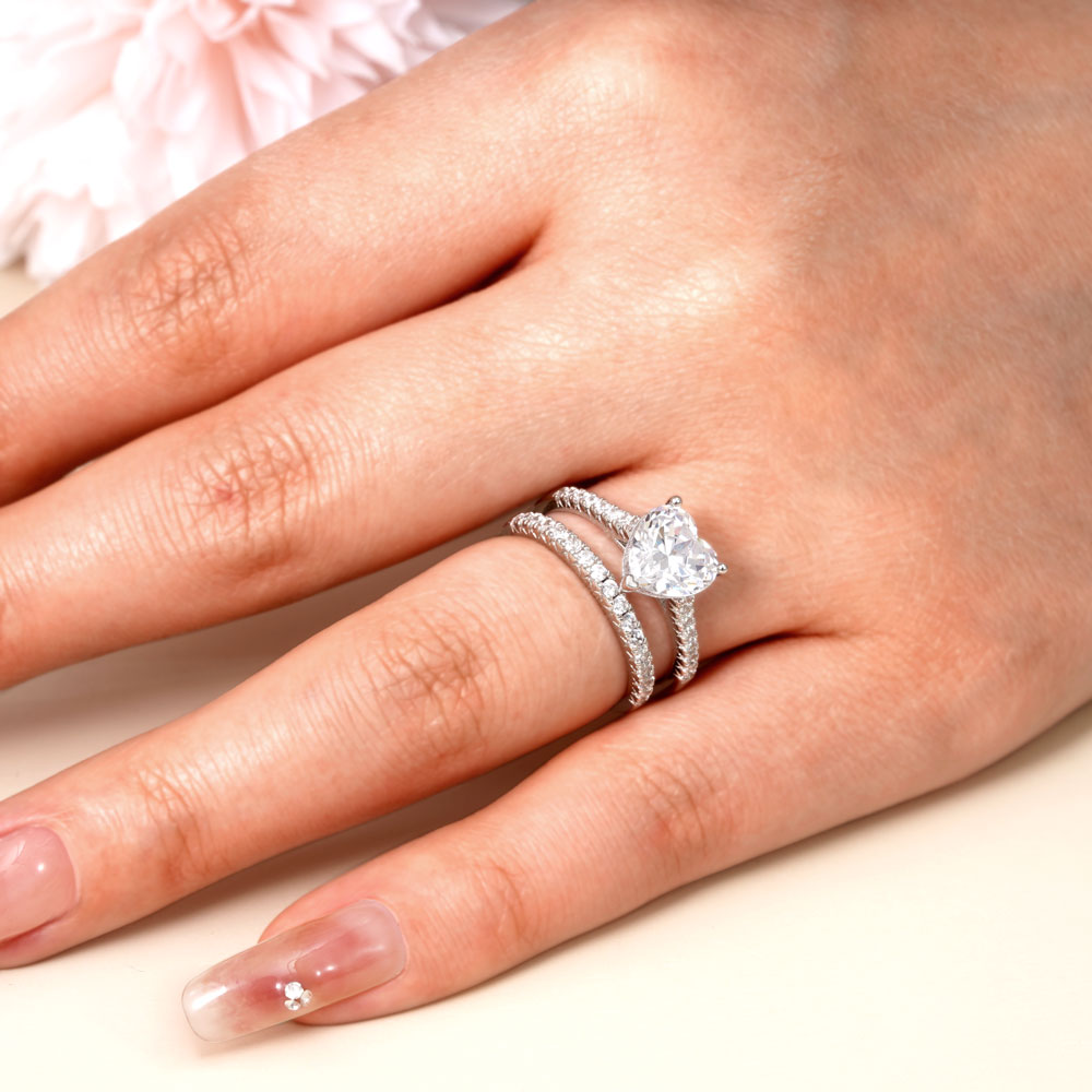 Gnoce Double Clear Heart Cut Stackable Ring Set_4