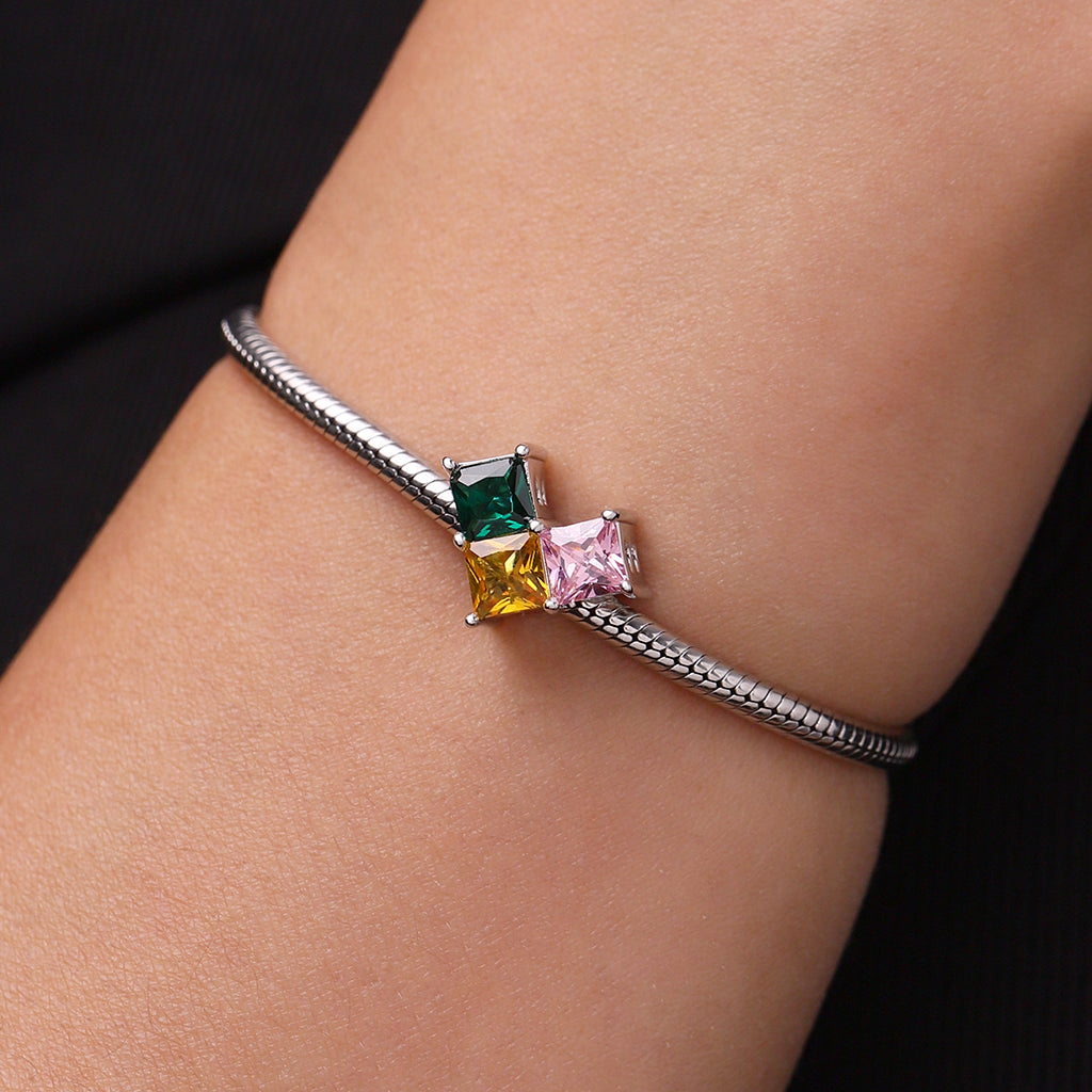 Gnoce Square Birthstone Zircon Splicing Love Engravable Charm_6