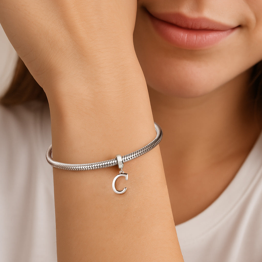 Gnoce "Choice,Chance,Change" Letter C 925 Sterling Silver Dangling Charm Great for Bracelet, Choker, Necklace_3