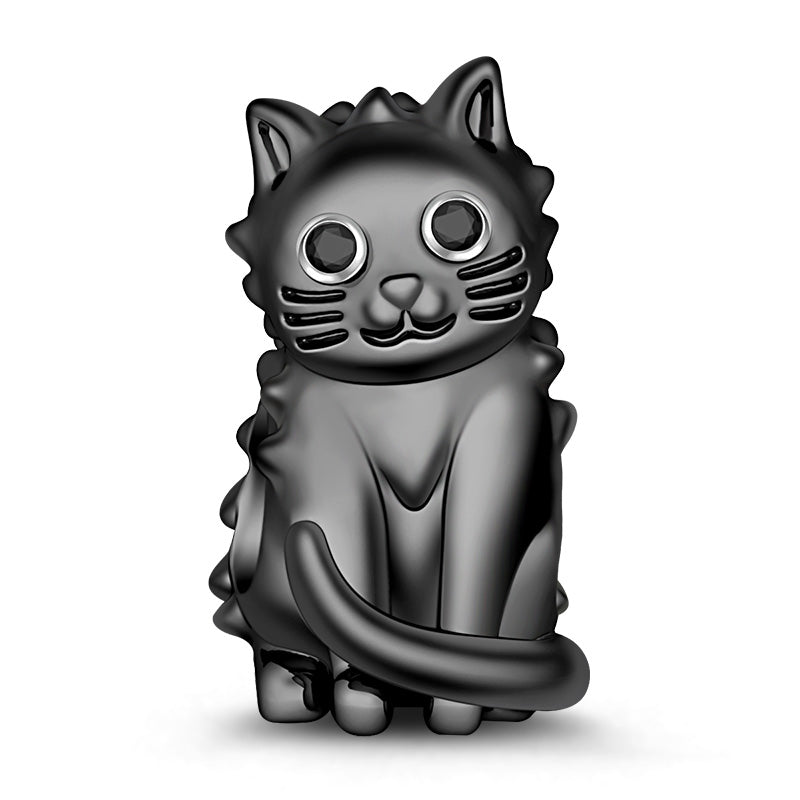 Gnoce "Black Cat" S925 Sterling Silver Black plated Cat Beads Charm Fit Pandora Bracelet_1