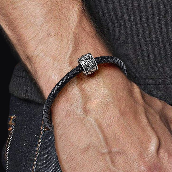 "Luck" Men's Charm Bead Sterling Siver 18K Gold Plated fit Men's Bracelet Jewelry for Men_4