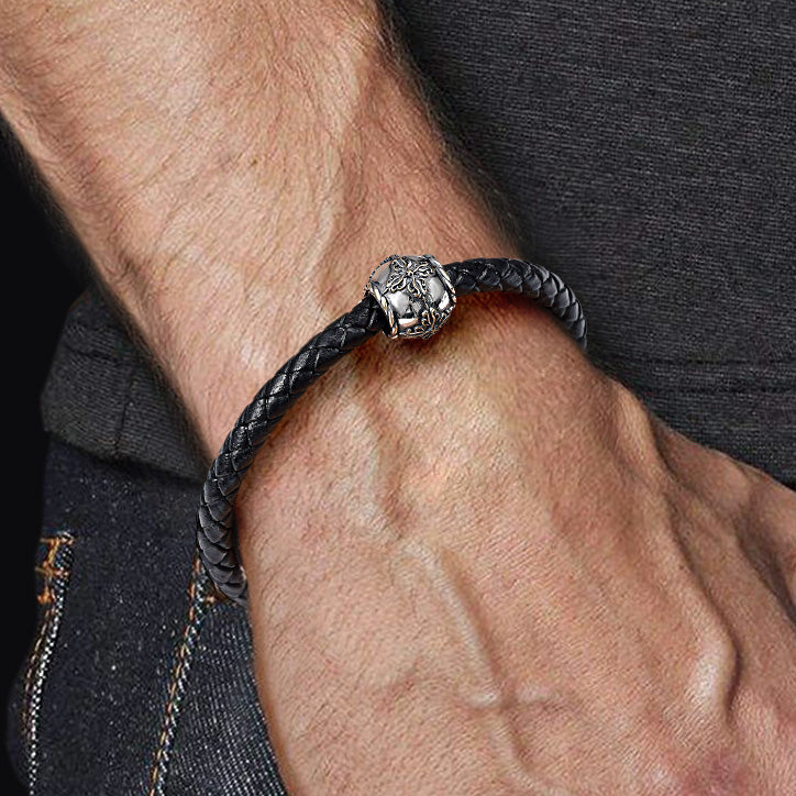 Retro Style Men's Charm Bead Sterling Siver fit Men's Bracelet Jewelry for Men_4
