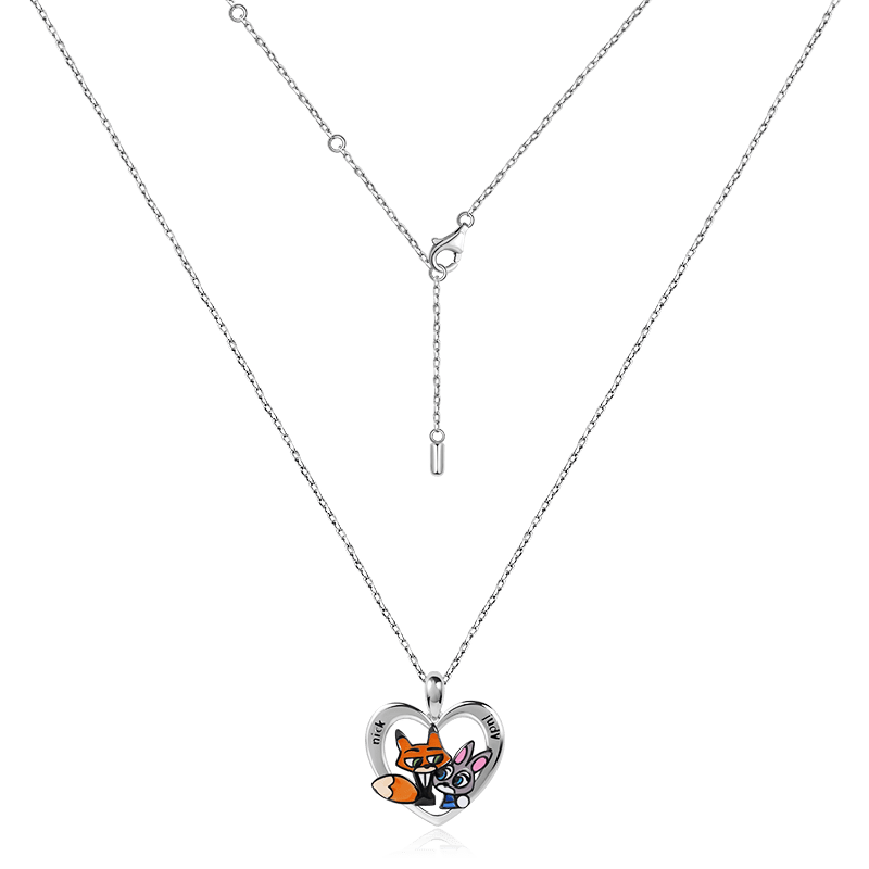 Engravable Fox & Rabbit Couple Heart Necklace Sterling Silver_2