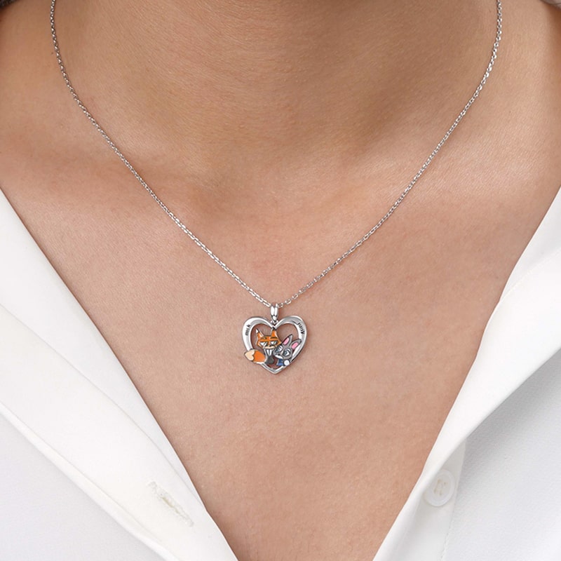 Engravable Fox & Rabbit Couple Heart Necklace Sterling Silver_5