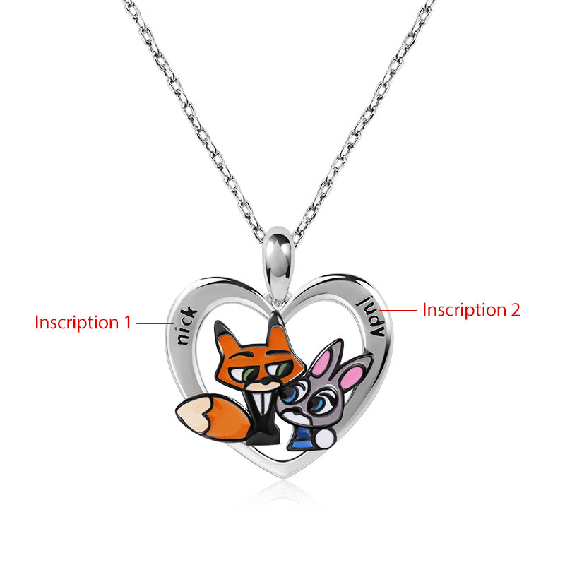 Engravable Fox & Rabbit Couple Heart Necklace Sterling Silver_4