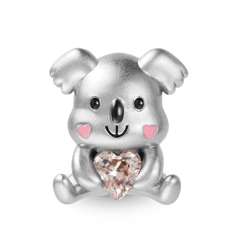 Koala Embraces Heart Gemstone Charm Bead Sterling Silver_1