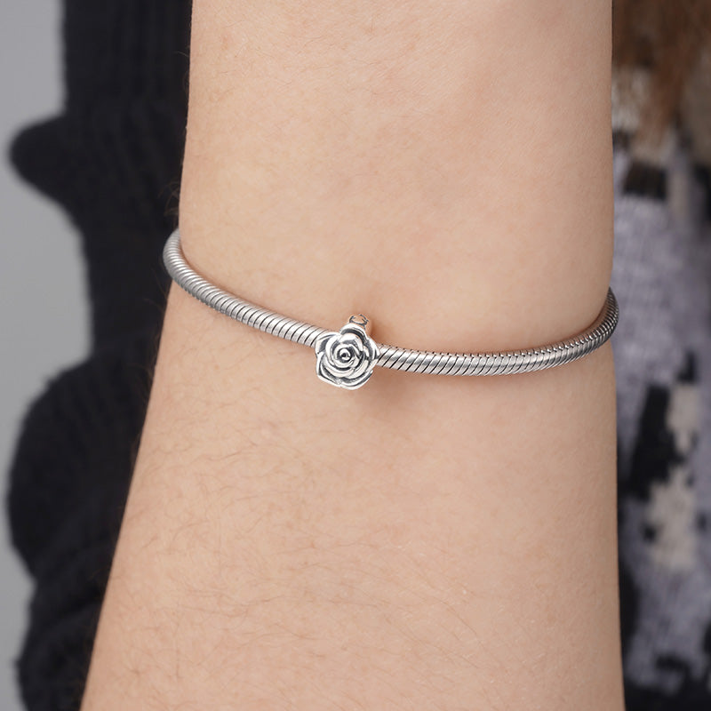 Charming Rose Stopper for Charm Bracelets 925 Sterling Silver with Pattern Engraving On Bead_3