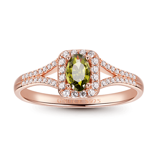 Olive Green Oval-Cut Ring 925 Sterling Silver 18k Rose Gold Plated_1