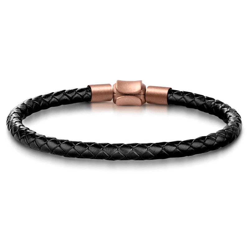Revolver Vintage Bead S925 Sterling Silver with Gift Copper Black Leather Men's Bracelet Jewelry for Men_3