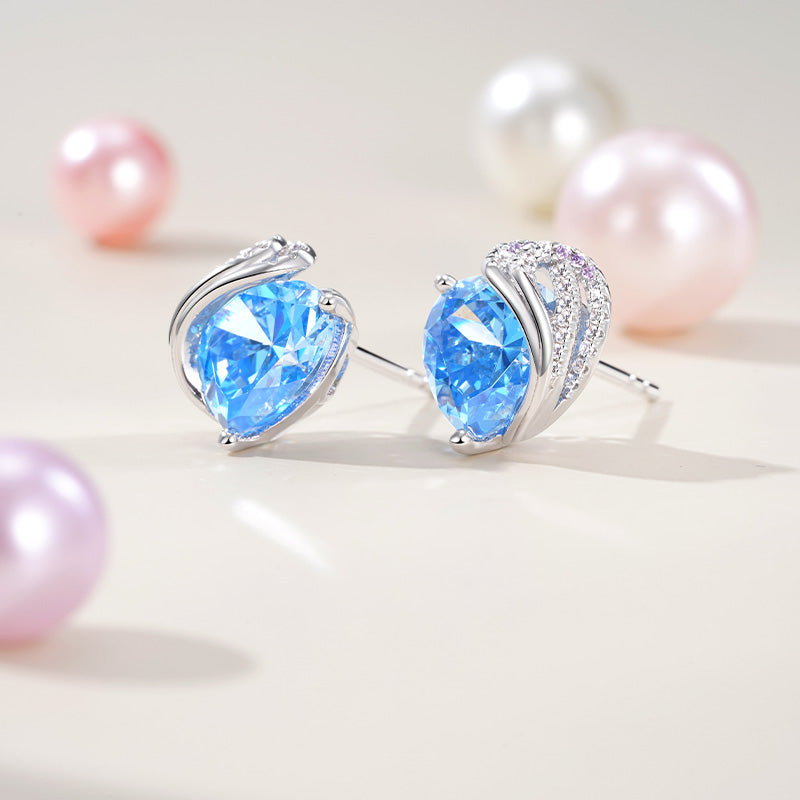 Gnoce Blue Knotted Heart Stud Earrings_2