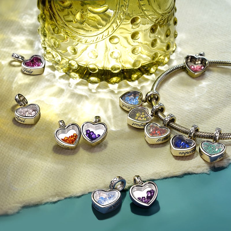 Gnoce Mar.Birthstone Heart Personalized Photo Pendant Dangle Charm_2