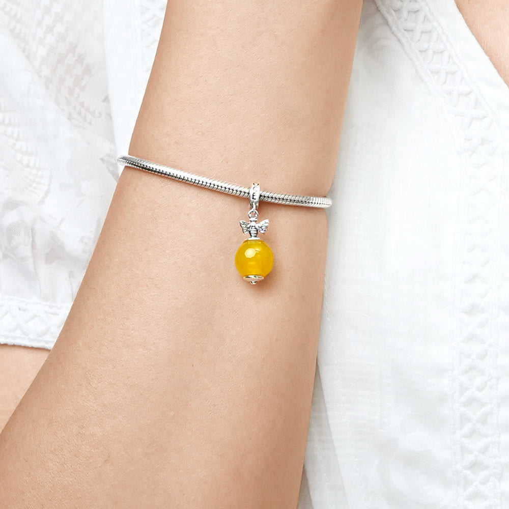 Gnoce Yellow Agate Bee Pendant Dangle Charm_7