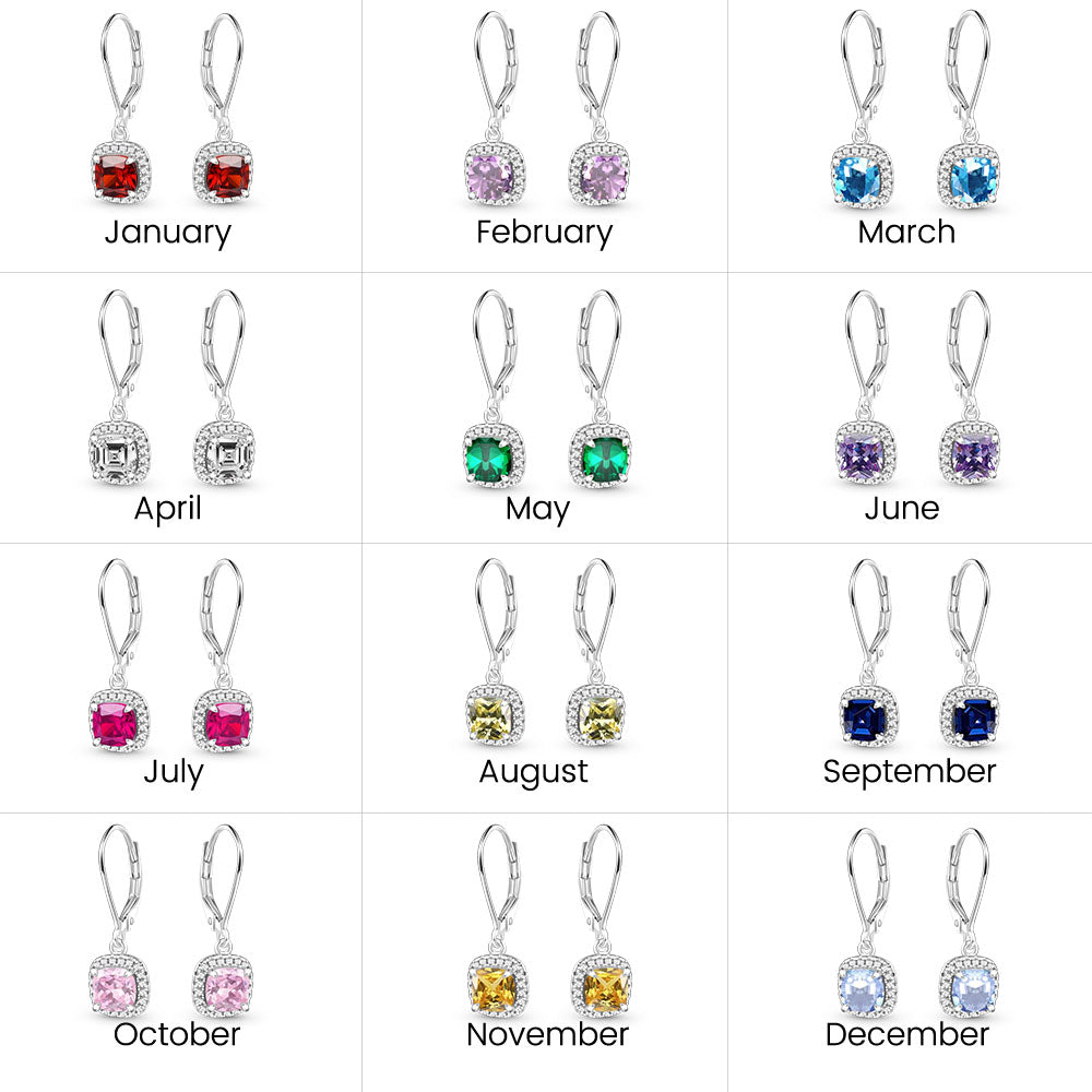 Gnoce Square-shaped Birthstone Dangle Earrings_7