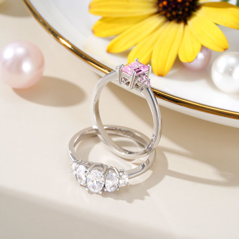 Gnoce Double Pink Rectangle Cut Stackable Ring Set_3