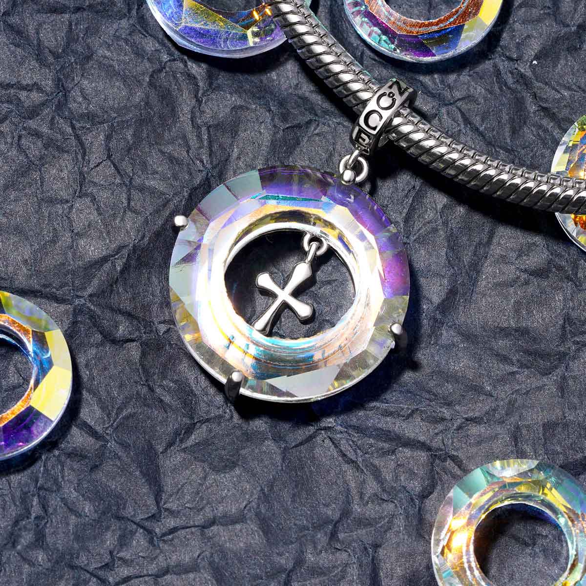Gnoce Angel Circle Cross Pendant Dangle Charm_3