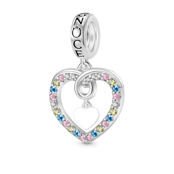 Gnoce Charm grabable en forma de corazón colorido Aleación de plata chapada en platino