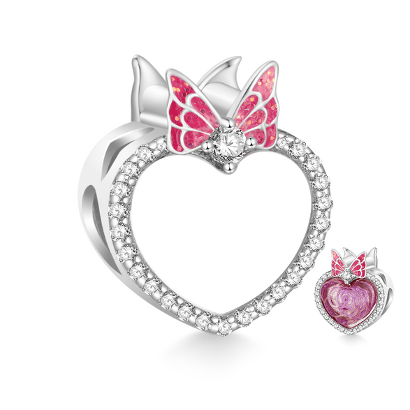 Gnoce Encanto Corazón Rosa Pink Grabable Aleación de plata chapada en platino