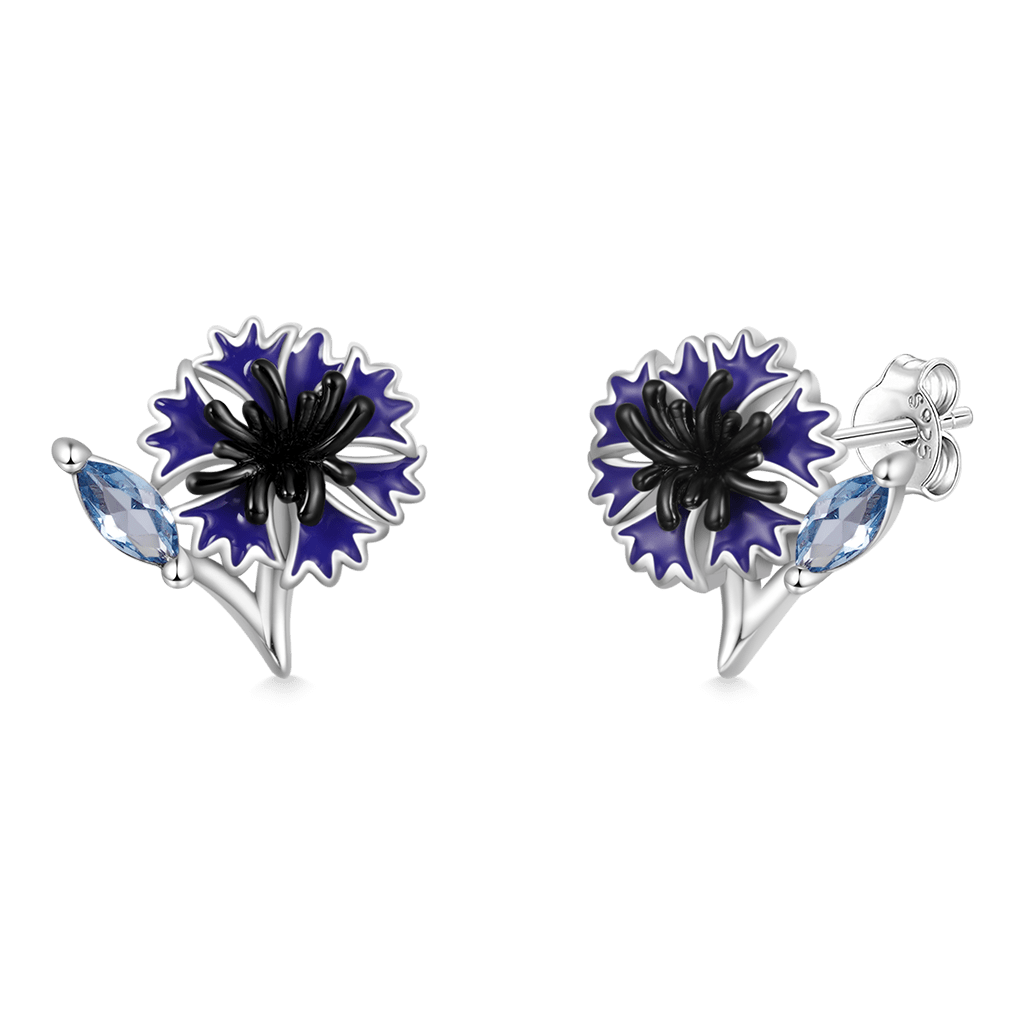 Gnoce Birthday Flower Series Cornflower Stud Earrings_2