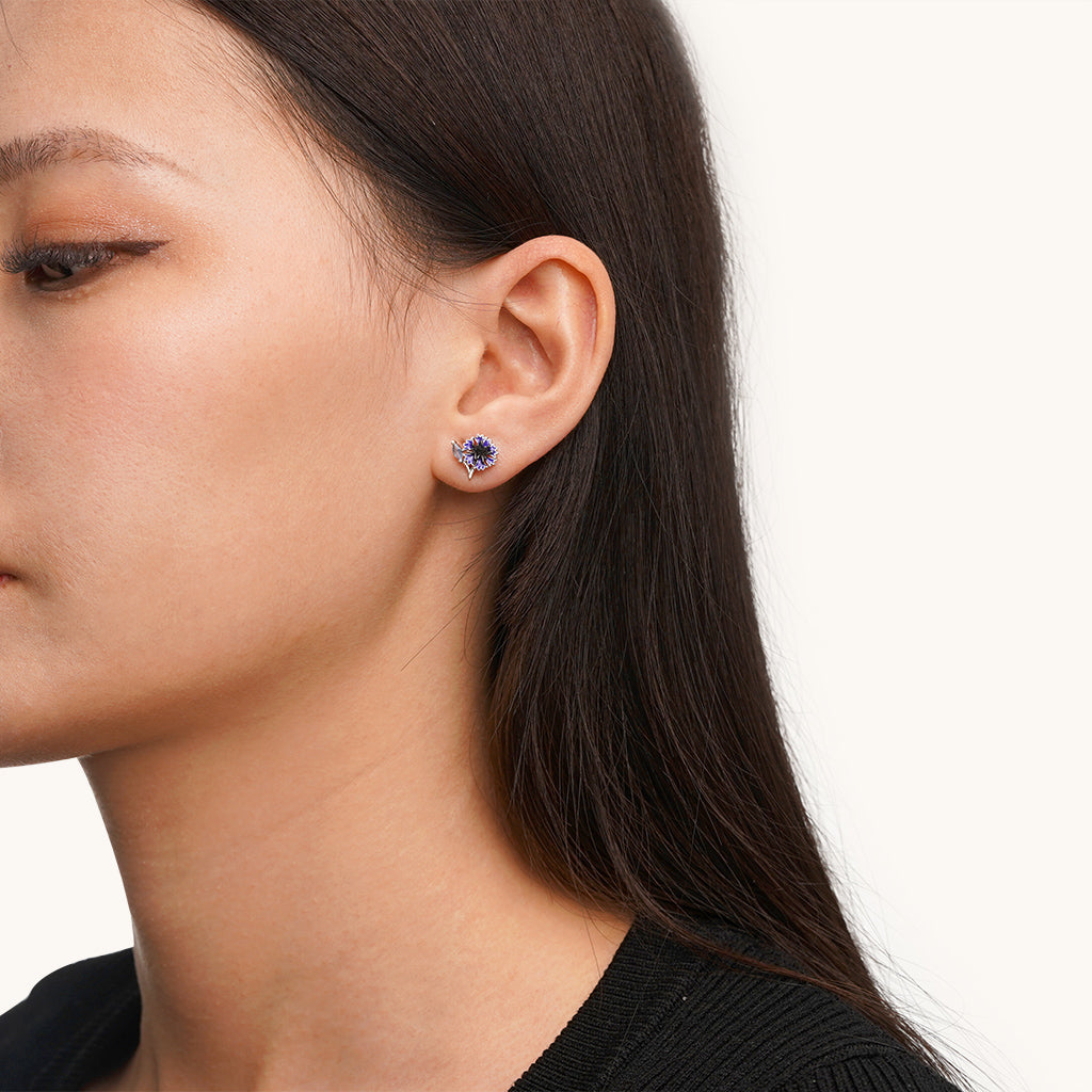 Gnoce Birthday Flower Series Cornflower Stud Earrings_4