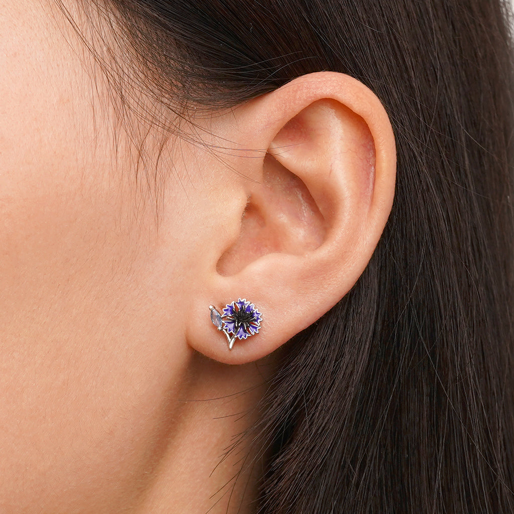 Gnoce Birthday Flower Series Cornflower Stud Earrings_5