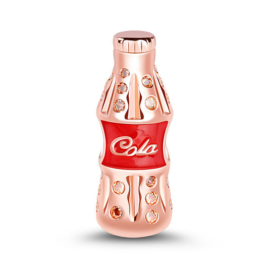 Gnoce "Taste The Feeling" S925 Sterling Silver 18k Rose Gold Palted Cola Charm with Red CZ Stone Fit Bracelet_1