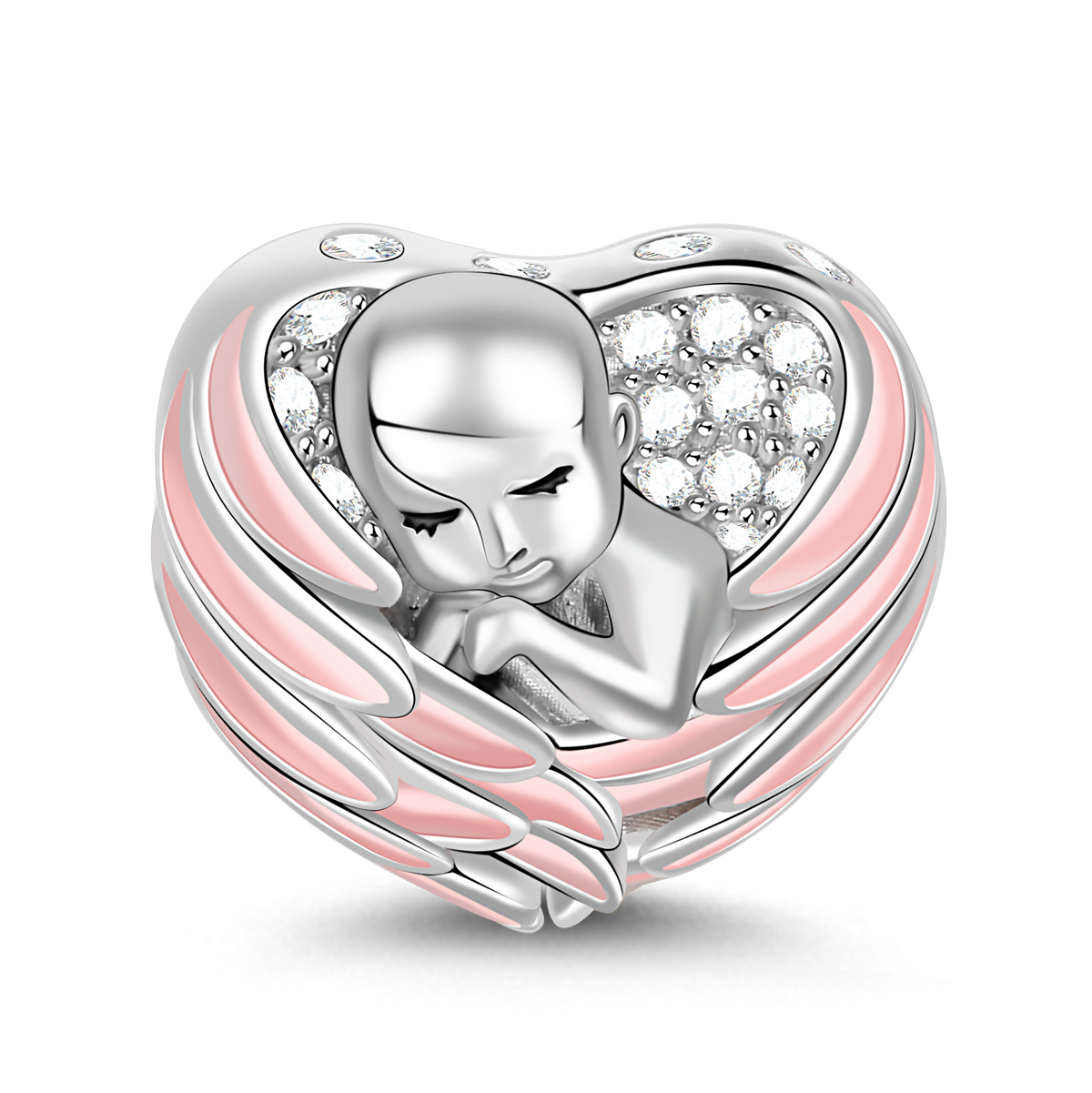 Gnoce "Sleeping Baby Wrapped in Angel Wings" Baby Charm Pink Wings Silver for mothers_1