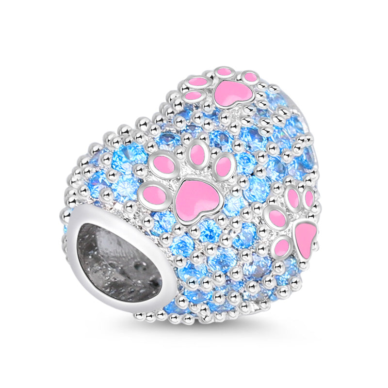 Gnoce "Your Paw Prints on My Heart" Dog Cat Paws Charm Sterling Silver_2