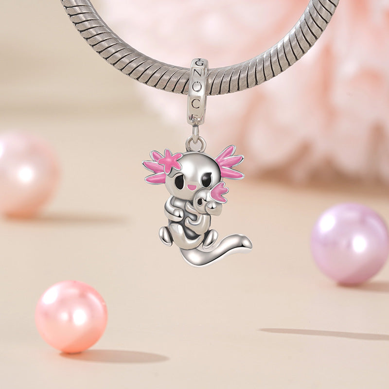 Gnoce Embrace Love Sakura Mexican Axolotl & Baby Pendant Dangle Charm_2