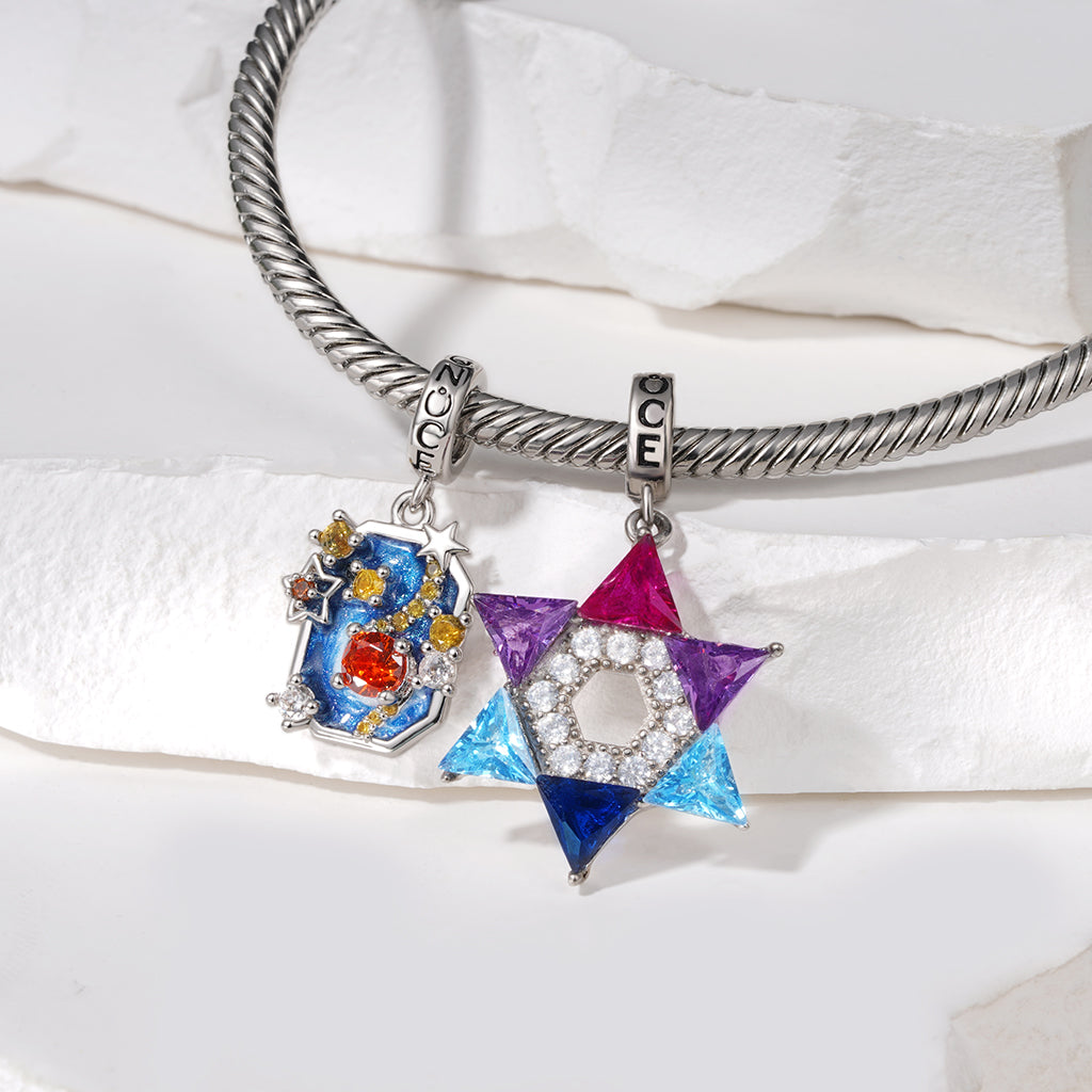 Gnoce Blue Cat's Eye Starry Night Pendant Dangle Charm_3