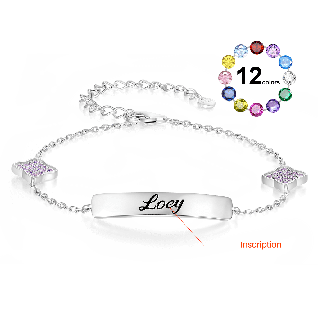 Gnoce Engravable Four-Leaf Clover Birthstone Adjustable Bracelet_2