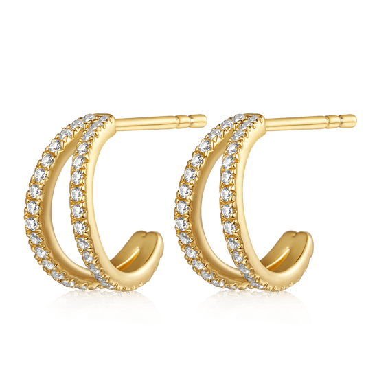 Gnoce Cubic Zirconia Dainty Gold Double Hoop Earrings_1