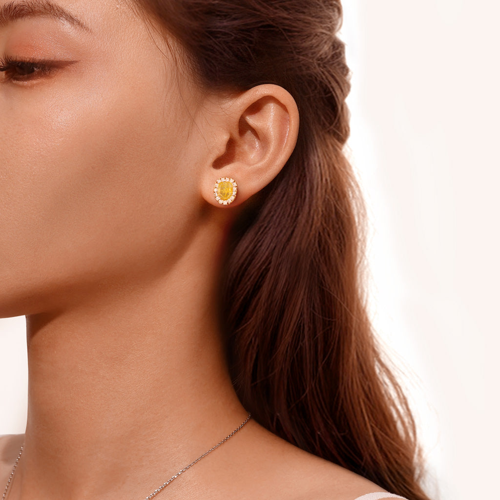 Gnoce Natural Irregular Gold Rutilated Quartz Stud Earrings_4