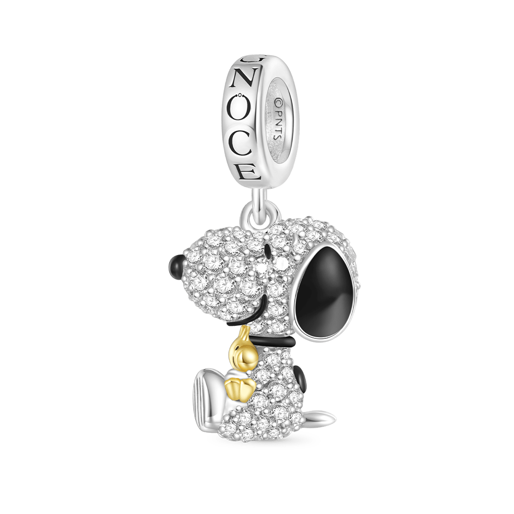 Gnoce Peanuts Snoopy Hugging Woodstock Diamond Pendant Dangle Charm_1
