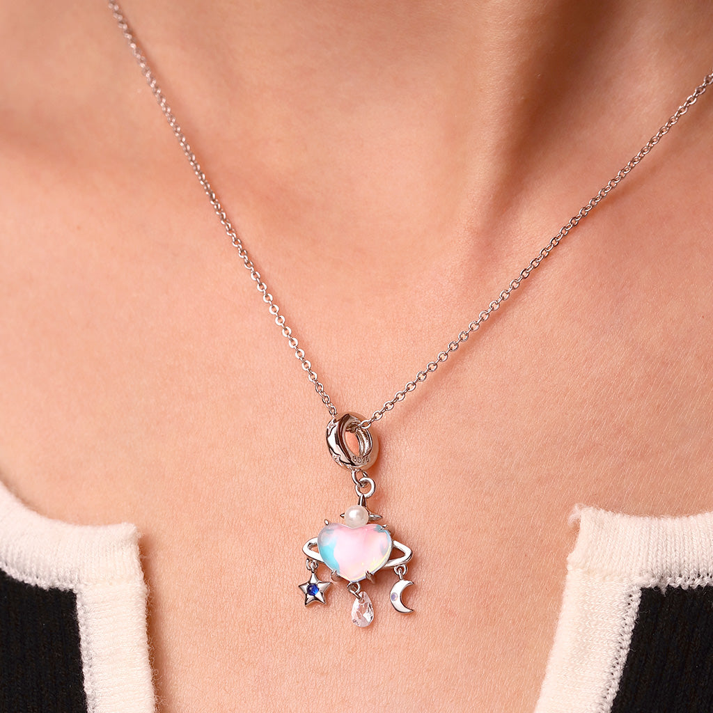 Gnoce Heart Blue Planet Pendant Dangle Charm_5