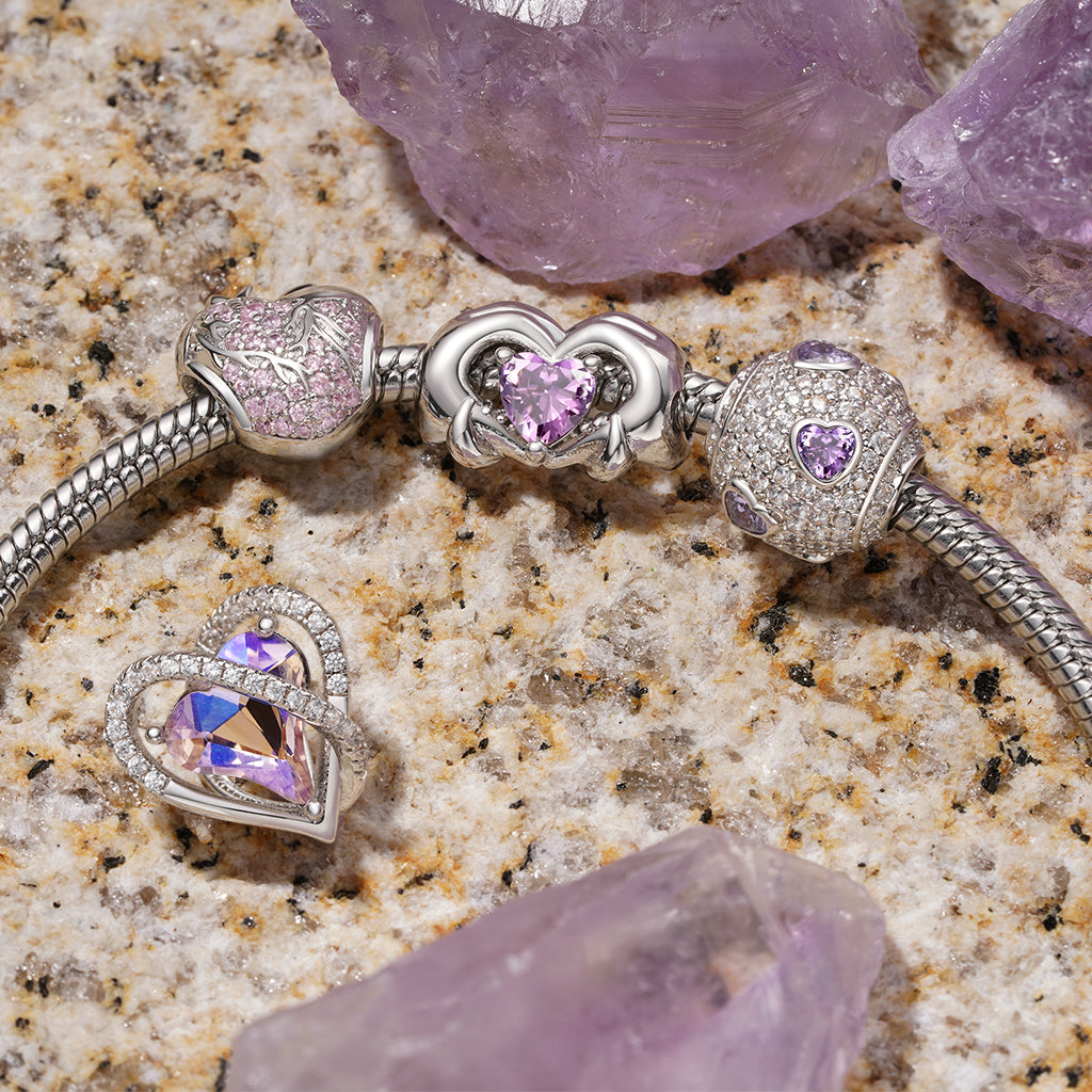 Gnoce Pink Crystal Engravable Heart Charm_4