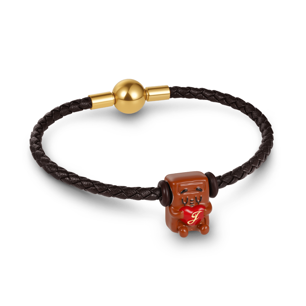 Gnoce Brown Round Snap Basic Bracelet with 2 Pieces of Stoppers_2
