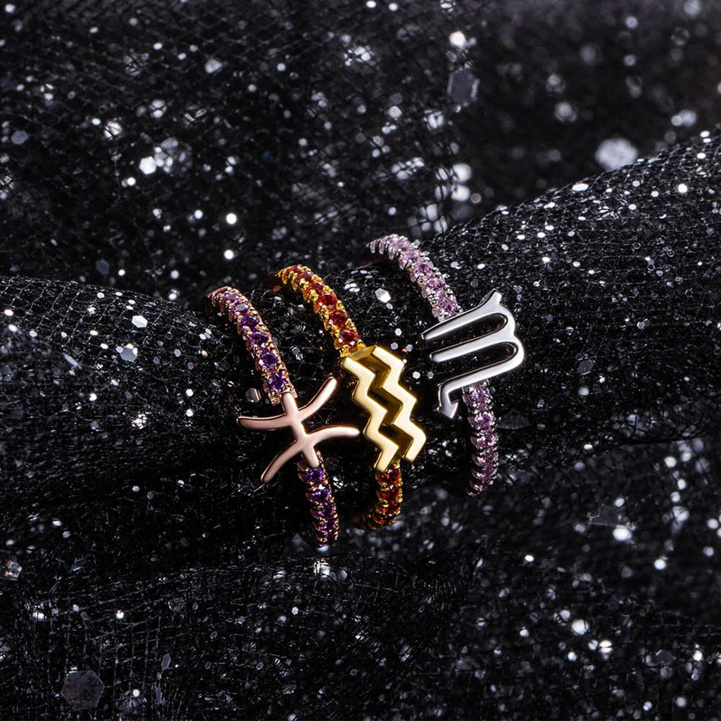 Gnoce Personalized Birthstone Zodiac Sign Constellation Ring_2