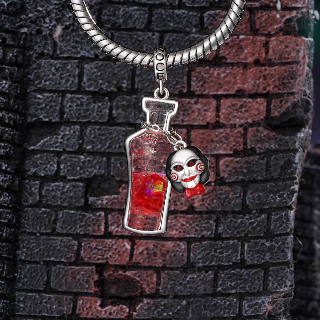 Gnoce Saw Billy the Puppet Glow-in-the-Dark Glass Potion Pendant Dangle Charm_4