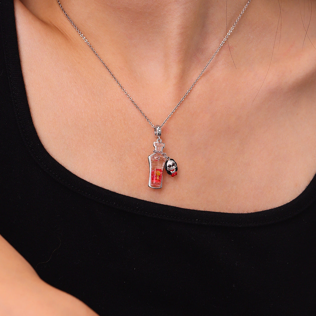 Gnoce Saw Billy the Puppet Glow-in-the-Dark Glass Potion Pendant Dangle Charm_7