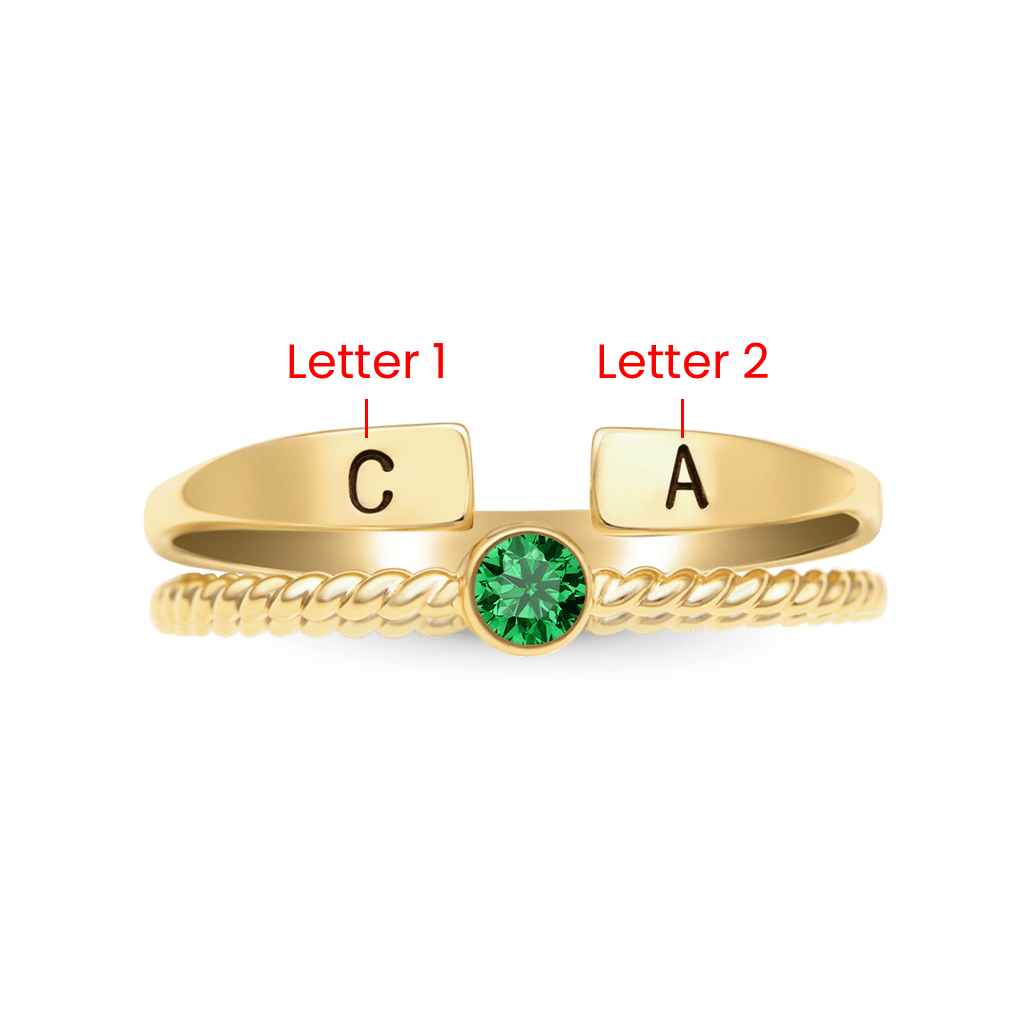 Gnoce Custom Initial Personalized Filled Twisted Birthstone Rings_2