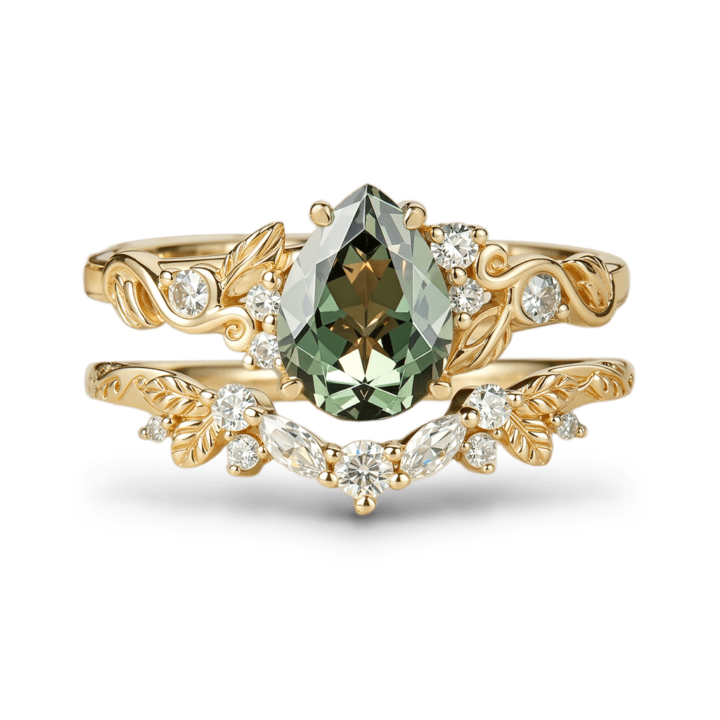 Gnoce Nature's Embrace Pear-cut Leaf Ring Set_1