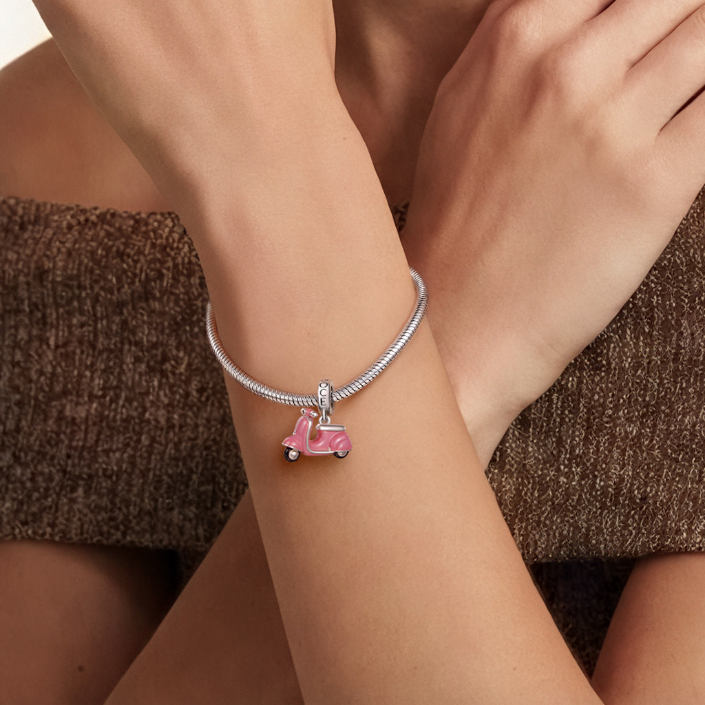 Gnoce Pink Motorcycle Charm Platinum-plated Silver Blend_2
