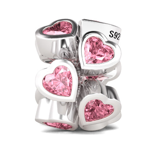 Gnoce "My Heart is Beating for you" 925 Sterling Silver Pink Crystal Heart To Heart Charm Suitable for Bracelet Necklace and Choker_1