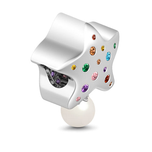 Gnoce "Make A Wish When Catching The Falling Stars, Your Dream Will Be Come True" Colorful Star with Pearl 925 Sterling Silver Charm Bead_2