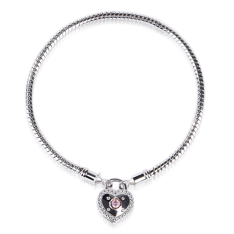 Gnoce "Open My Heart Lock" 925 Sterling Silver Heart shaped Lock and Key Bracelet For Loved One_2