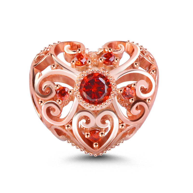 Gnoce "I Love You From Deep My Heart" 18K Rose Gold Plated Heart Shaped with Hollow Design Sterling Silver inlaid with Birthstone_1