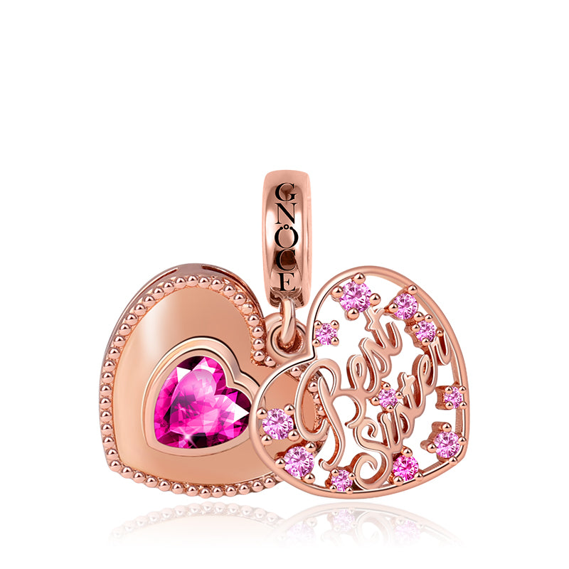 Best Sister Heart Charm Pendant Rose Gold Plated 925 Sterling Silver_1