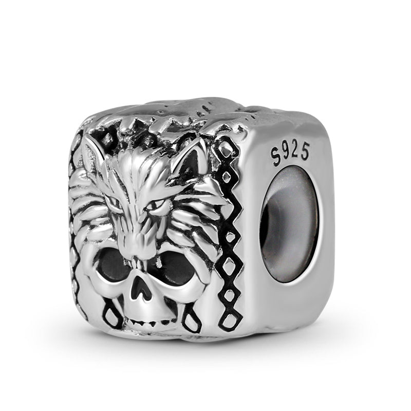 Wolf Skull Men's Vintage Bead S925 Sterling Silver with Gift Copper Black Leather Men's Bracelet Jewelry for Men_2